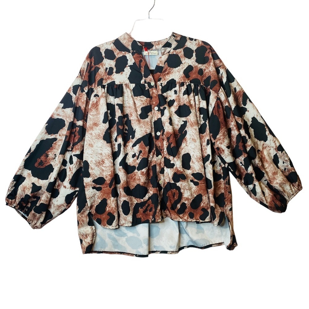 NEW Oversized Animal Print Long Sleeve Hi Lo Blouse Made In Italy 2X 3X